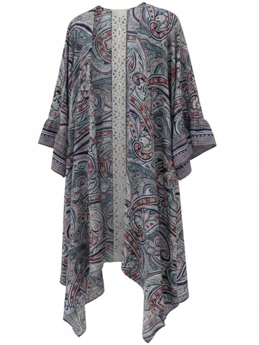 Cato Est. 1946 Paisley Kimono Cardigan Crochet Back XL